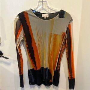 Viviana Cream Gray Fitted Graphic Long Sleeve Blouse